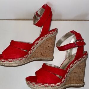 Red cork Wedge Sandals